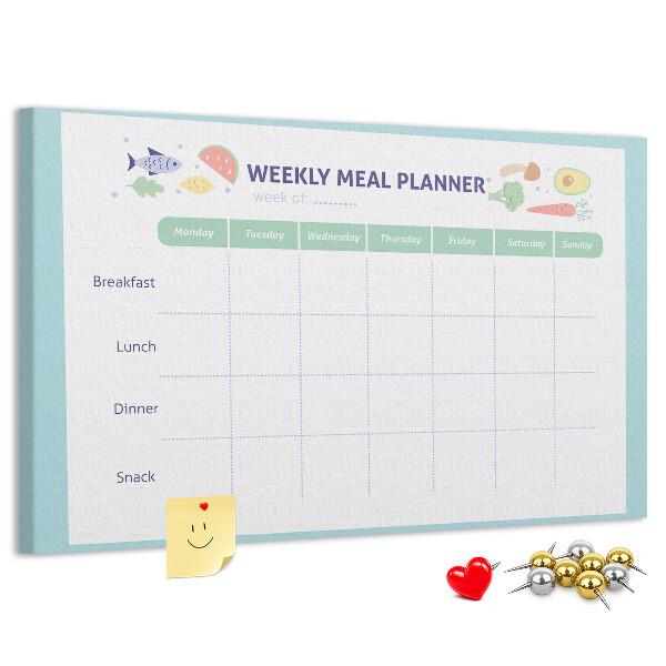 Korktafel für den wöchentlichen Speiseplan