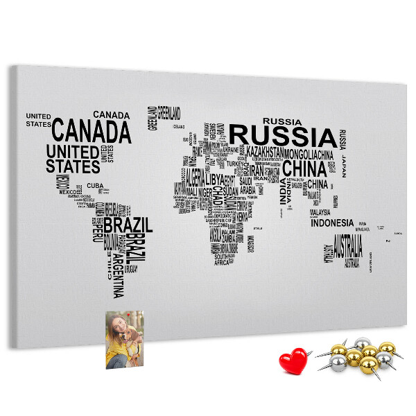 Kork-Weltkarte mit Ländernamen