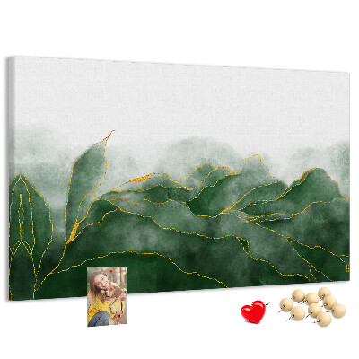 Bilder mit Korkrückwand goldene Akzente auf grünen Blättern