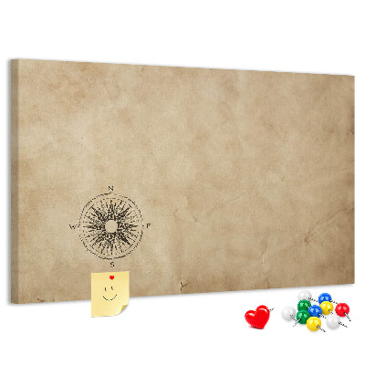 Korktafel mit Motiv einer antiken Karte und Kompass