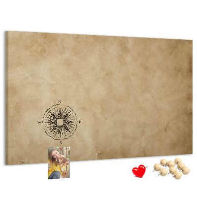Korktafel mit Motiv einer antiken Karte und Kompass