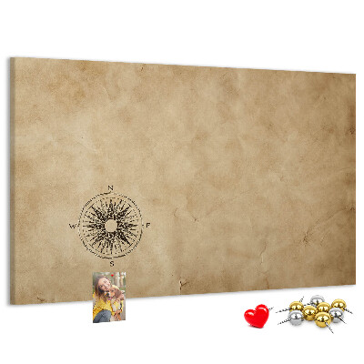 Korktafel mit Motiv einer antiken Karte und Kompass