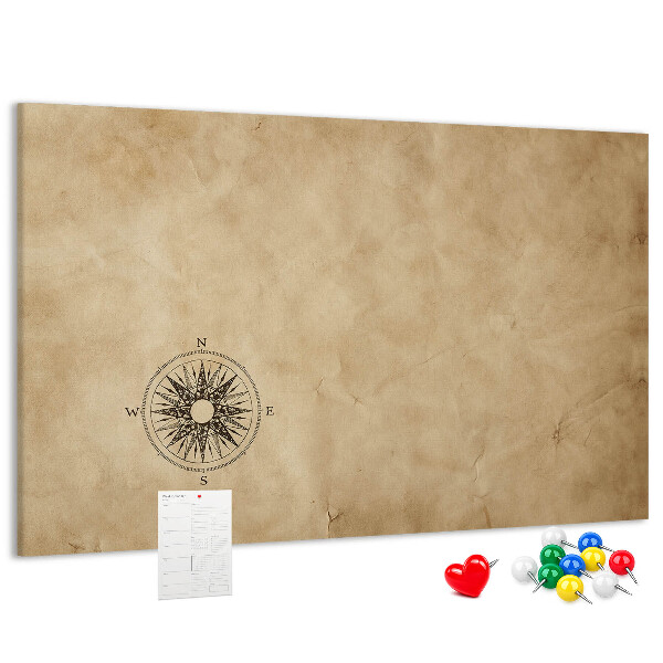 Korktafel mit Motiv einer antiken Karte und Kompass