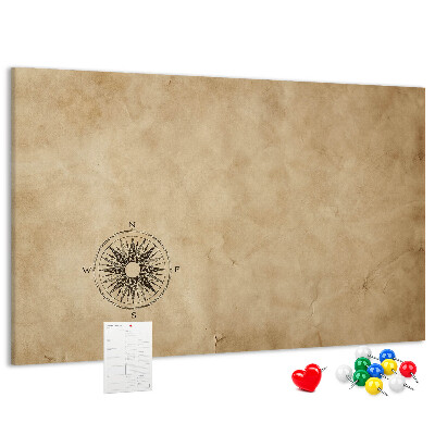 Korktafel mit Motiv einer antiken Karte und Kompass