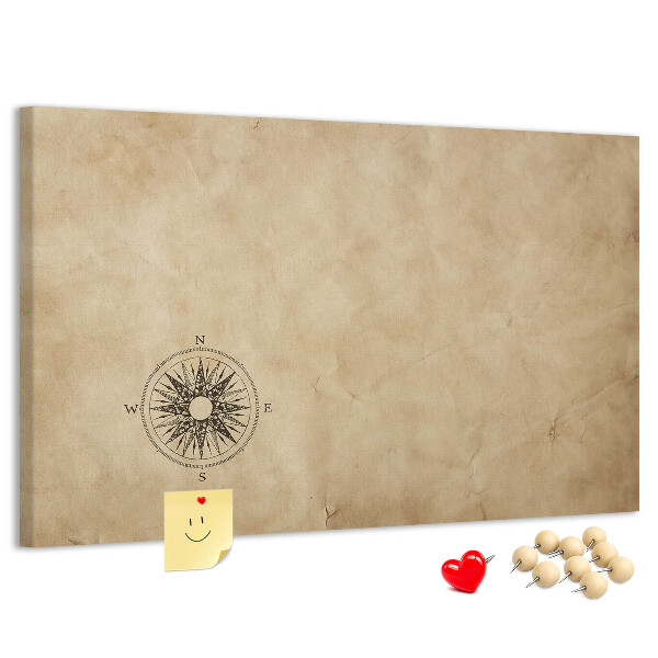 Korktafel mit Motiv einer antiken Karte und Kompass