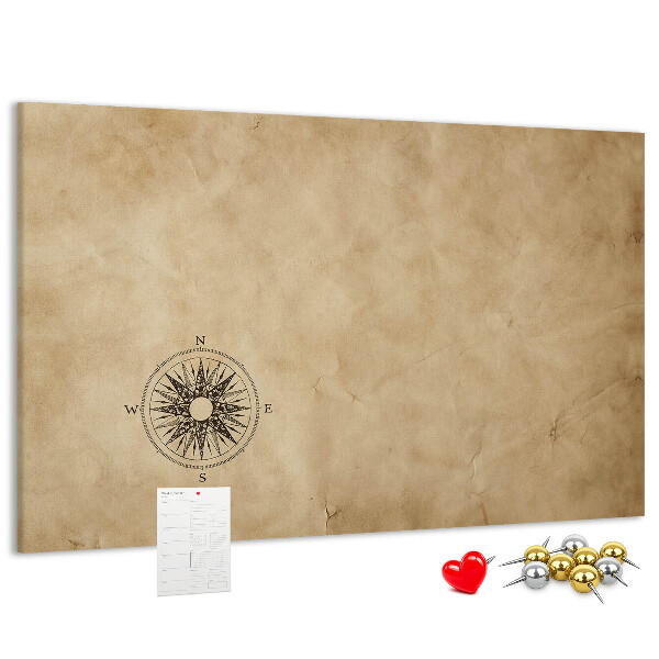 Korktafel mit Motiv einer antiken Karte und Kompass