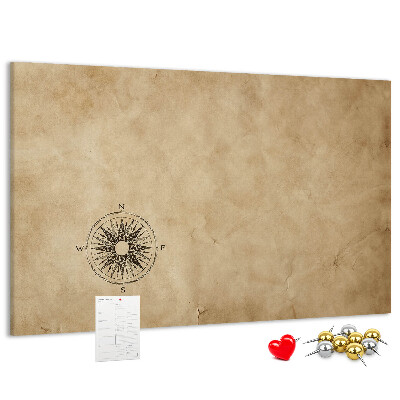 Korktafel mit Motiv einer antiken Karte und Kompass