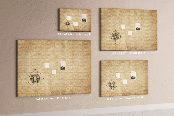 Korktafel mit Motiv einer antiken Karte und Kompass