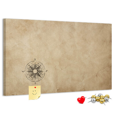Korktafel mit Motiv einer antiken Karte und Kompass