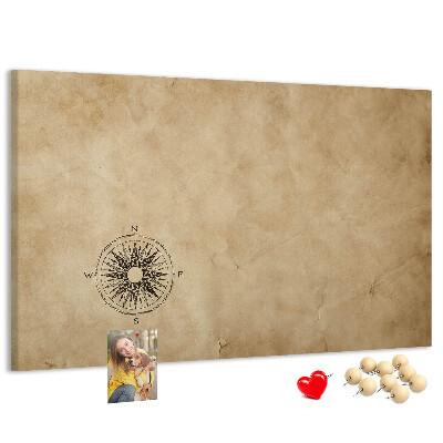 Korktafel mit Motiv einer antiken Karte und Kompass