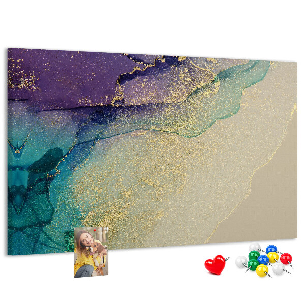 Bilder mit Korkrückwand goldene Akzente auf abstraktem Wasserhintergrund