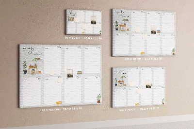 Korktafel mit Wochenplaner-Aufdruck und Pflanzenmotiven