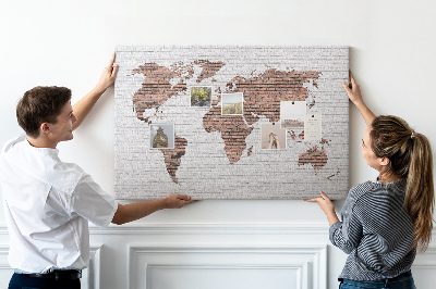 Weltkarte mit Korkrückwand Motiv Backsteinmauer
