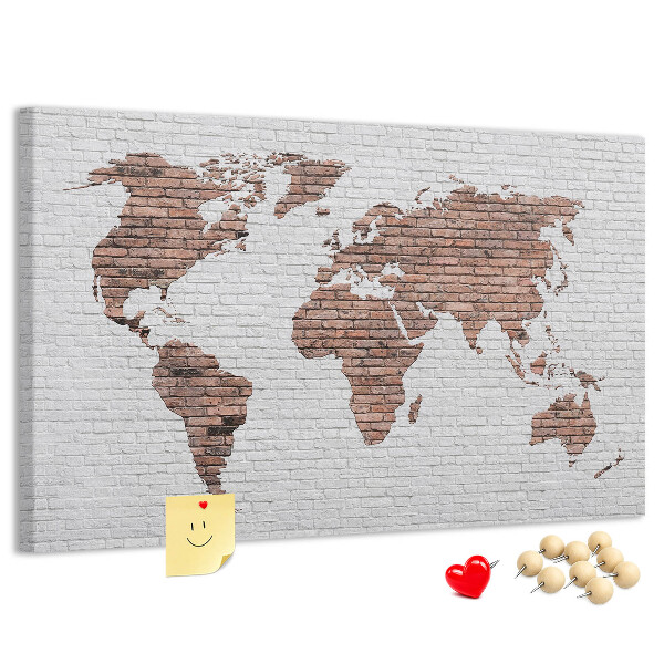 Weltkarte mit Korkrückwand Motiv Backsteinmauer