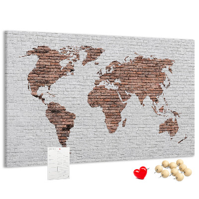 Weltkarte mit Korkrückwand Motiv Backsteinmauer