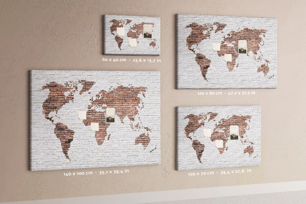 Weltkarte mit Korkrückwand Motiv Backsteinmauer