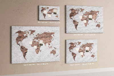 Weltkarte mit Korkrückwand Motiv Backsteinmauer