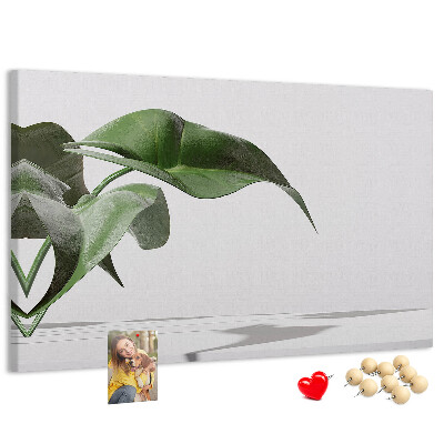 Kork-Pinnwand zarte Blätter auf minimalistischem Hintergrund