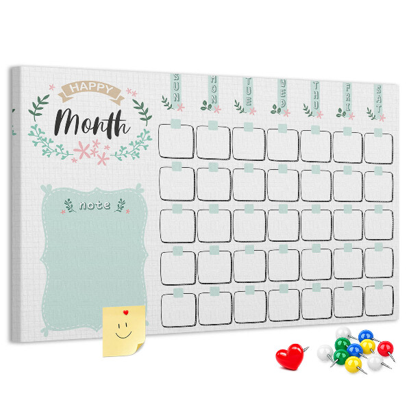 Korkbild Monatskalender mit Platz für Notizen