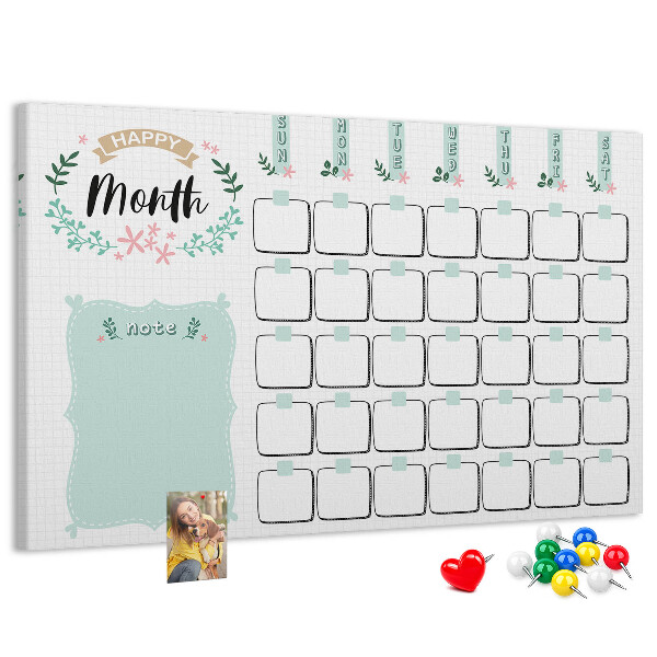Korkbild Monatskalender mit Platz für Notizen
