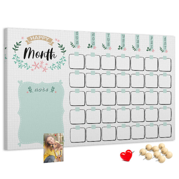 Korkbild Monatskalender mit Platz für Notizen
