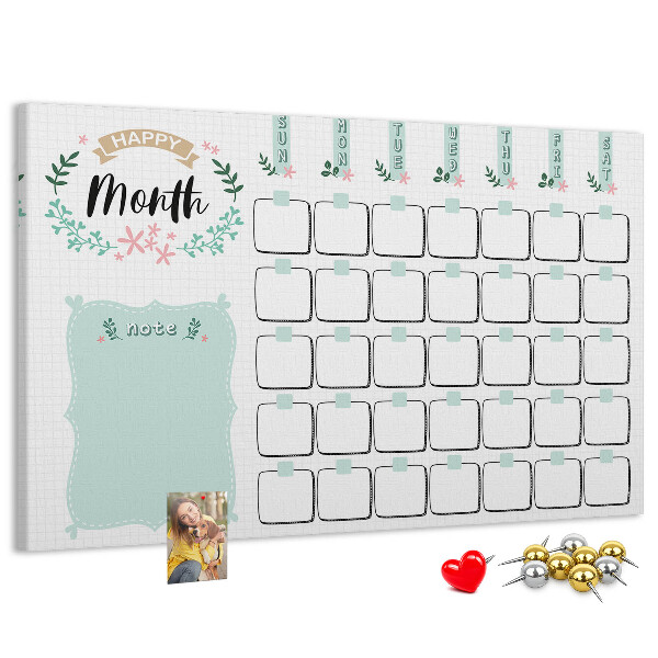 Korkbild Monatskalender mit Platz für Notizen