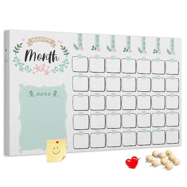 Korkbild Monatskalender mit Platz für Notizen