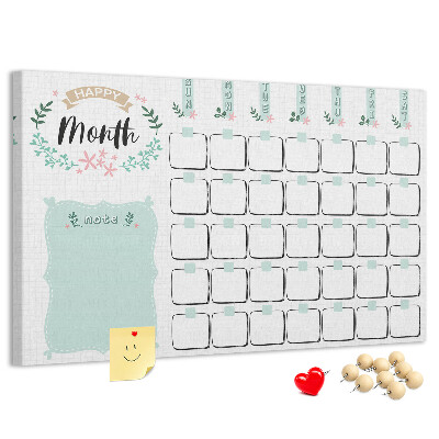 Korkbild Monatskalender mit Platz für Notizen