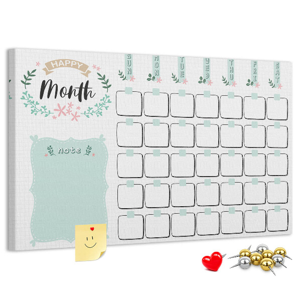 Korkbild Monatskalender mit Platz für Notizen