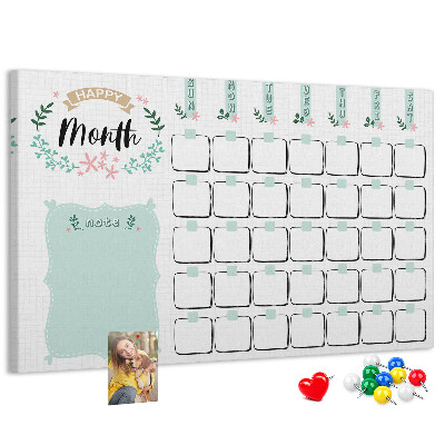 Korkbild Monatskalender mit Platz für Notizen