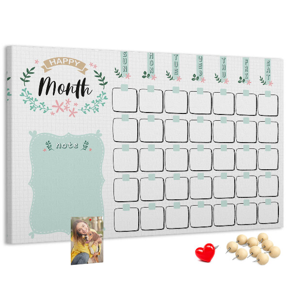Korkbild Monatskalender mit Platz für Notizen