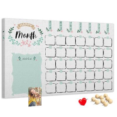 Korkbild Monatskalender mit Platz für Notizen
