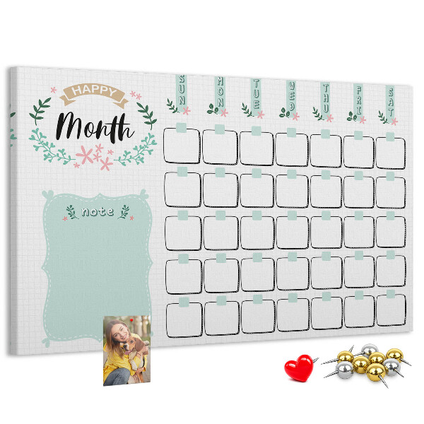 Korkbild Monatskalender mit Platz für Notizen