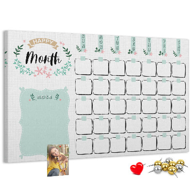 Korkbild Monatskalender mit Platz für Notizen