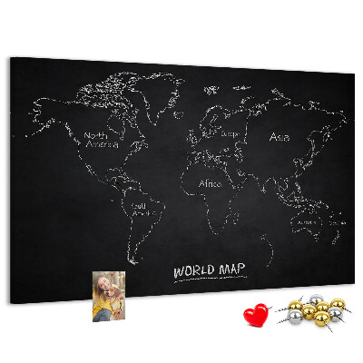 Weltkarte mit Korkrückwand auf schwarzem Hintergrund