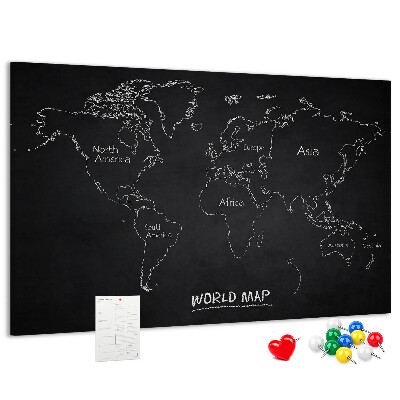 Weltkarte mit Korkrückwand auf schwarzem Hintergrund