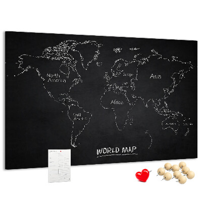 Weltkarte mit Korkrückwand auf schwarzem Hintergrund