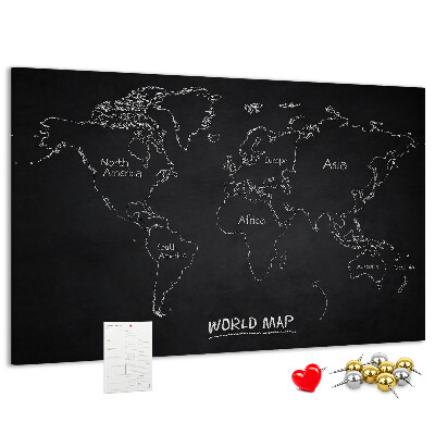 Weltkarte mit Korkrückwand auf schwarzem Hintergrund