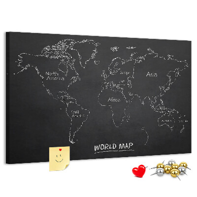 Weltkarte mit Korkrückwand auf schwarzem Hintergrund