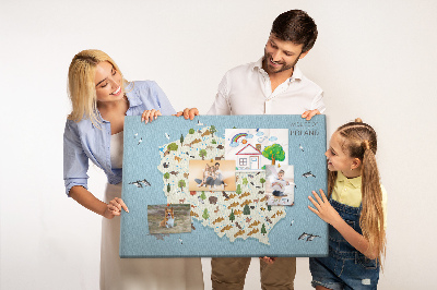 Bild mit Korkrückwand polnische Fauna auf einer farbenfrohen Karte