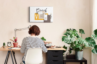 Bild mit Korkrückwand dynamische Inschrift auf hellem Hintergrund