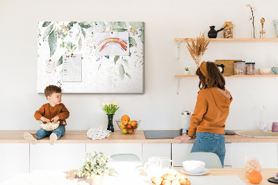Kork-Pinnwand mit Motiv zarte Blätter in Grüntönen