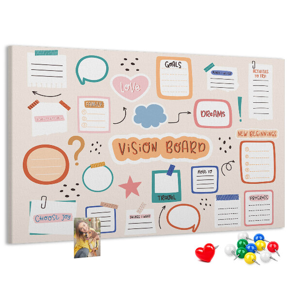 Pinnwand mit Korkrückwand buntes Traumboard für Notizen