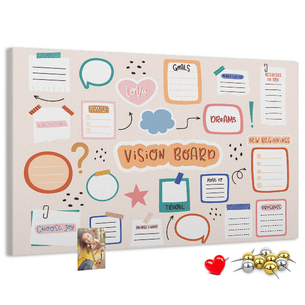 Pinnwand mit Korkrückwand buntes Traumboard für Notizen
