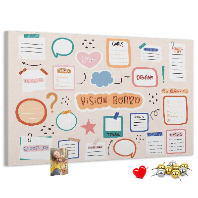Pinnwand mit Korkrückwand buntes Traumboard für Notizen