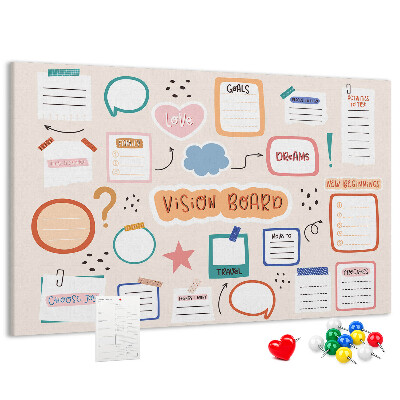 Pinnwand mit Korkrückwand buntes Traumboard für Notizen
