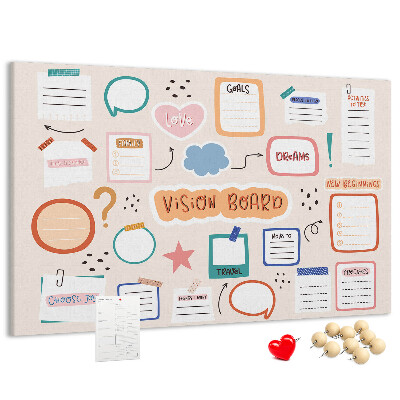 Pinnwand mit Korkrückwand buntes Traumboard für Notizen