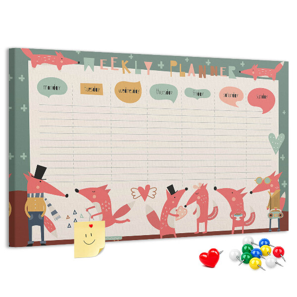 Korktafel mit Motiv Retro-Tiere auf einem Wochenplaner