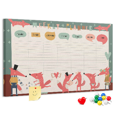 Korktafel mit Motiv Retro-Tiere auf einem Wochenplaner