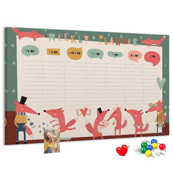 Korktafel mit Motiv Retro-Tiere auf einem Wochenplaner